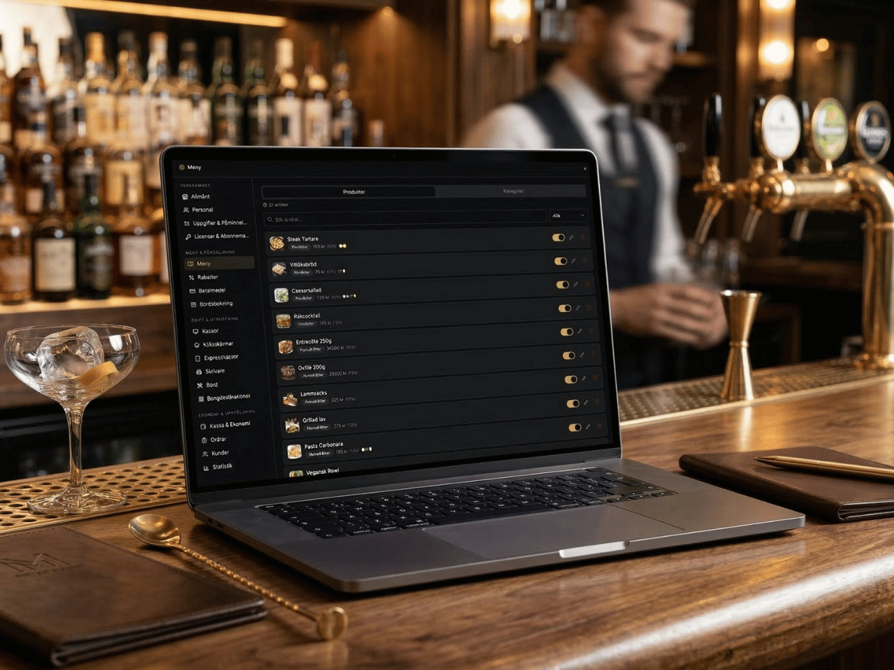 Vendion back office with menu management in a restaurant setting